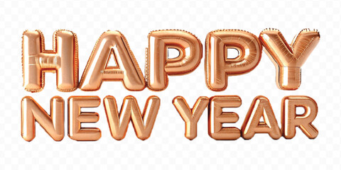 abstract 3d Happy New Year text effect made by different color foil balloons isolated on transparent background