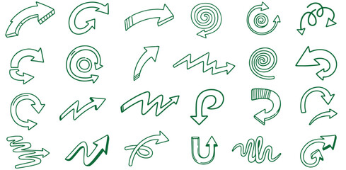 Green Arrow Icons, Collection Of Directional Swirl And U Turn Symbols For Eco Design Project Management And Navigation Applications

