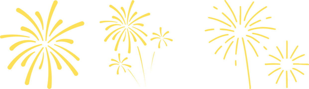 Fireworks icon collection. Set of firework, firecracker, confetti icons. Fireworks, sparkler, salute, petard, firecracker icons. Celebration and holiday icons. Firework line icon set. Christmas spark