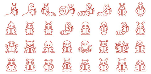 Cute Insect Icons, Collection Of Ant Snail And Octopus Symbols For Kids Design Project Management And Education Applications

