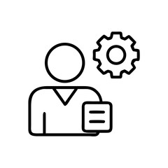 Person holding document next to gear icon representing process management  