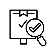 Package inspection with magnifying glass and checked marks for process management  