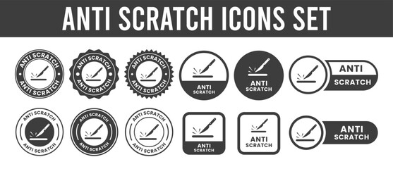 Anti Scratch Icon Set, Scratch Resistant Symbols Collection, Protection and Durability Icons Vector Illustration