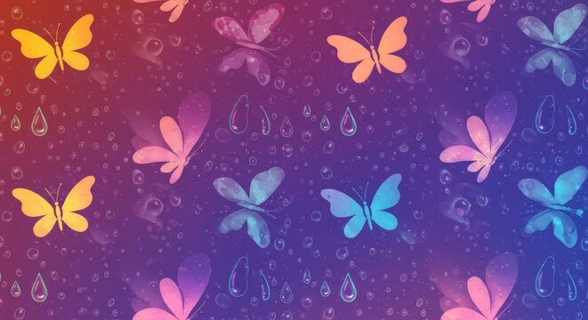 Dreamy Butterfly Rain:  Pastel Hues & Water Droplets