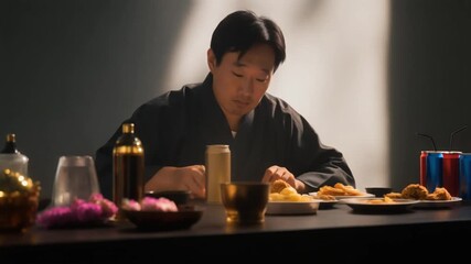 Asian Man Enjoying a Meal A Moment of Culinary Delight and Cultural Reflection