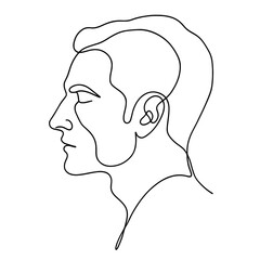 Continuous line drawing of a man's profile face  
