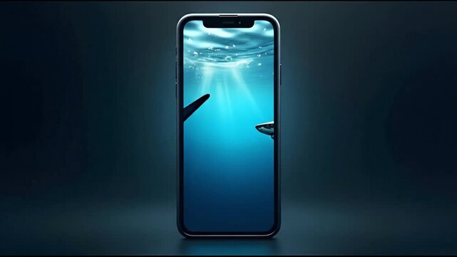 Smartphone Displaying Majestic Shark Underwater – Tech & Nature Fusion for Apps, Games & Ads