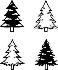 Obraz premium Minimalist Snowy Pine Tree Icons Christmas And Winter Tree Silhouettes