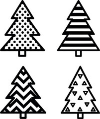 Obraz premium Minimalist Patterned Christmas Trees Modern Holiday Outline Icons