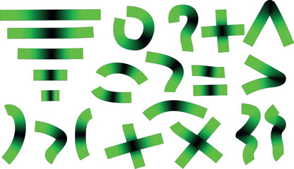Abstract green gradient shapes and symbols collection on white background for modern graphic design