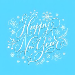Happy New Year Script Typography with Snowflakes