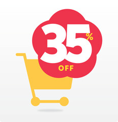 35% off, market, special, store, advertising, advertisement, market, promo, sale, discount, offer, clearance, tag, shopping cart. Vector, set, icon, design, poster, sign, retail, annual, banner, shape