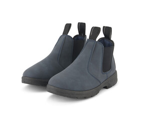 Blue suede ankle boots with elastic side panels
