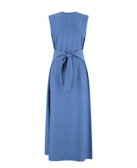 Sleeveless denim midi dress with tie waist