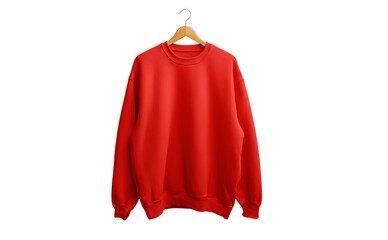 Red Crewneck Sweatshirt on Wooden Hanger isolated on a transparent background