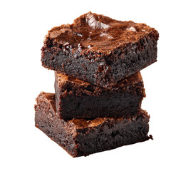 Stack of Three Chocolate Fudge Brownies isolated on a transparent background