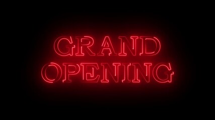 Grand Opening text font with neon light animation. Luminous and shimmering haze inside the letters of the text Grand Opening. - Powered by Adobe