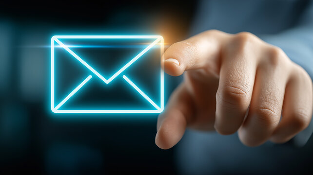 Hand pointing to a mail symbol, conveying contact, secure messaging, and instant notification in modern customer support and business communication.
