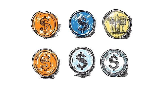 Scribbled Currency Symbols  Money Concept Set