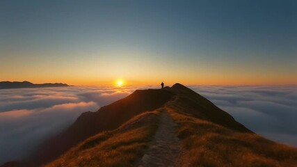 Majestic Sunrise Over Mountain Ridge A Scenic Adventure Above the Clouds and Horizon