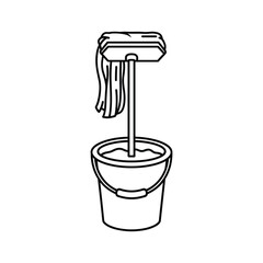Line art of a mop and bucket