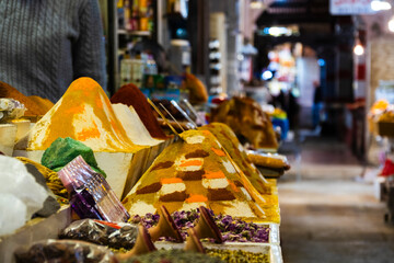 Meknes, Morocco – Colorful Spice Display in a Traditional Market