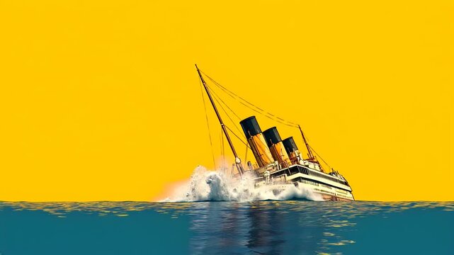 sinking ship process illustrated and isolated on yellow background