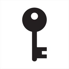 Simple black silhouette of an old fashioned skeleton key on a white background