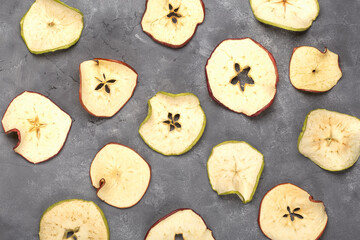 Round dried apple chips top view