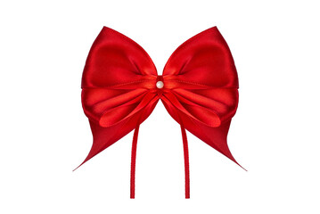 A large red bow on a white background