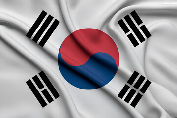Realistic 3D South Korea Flag – Waving Taegeukgi with Smooth Fabric Folds on White Background