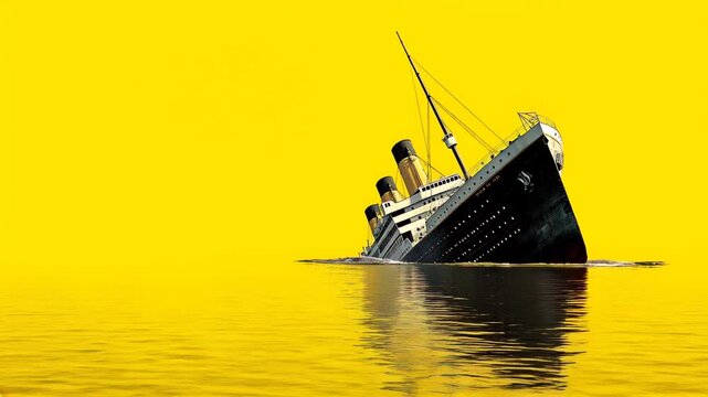 sinking ship process illustrated and isolated on yellow background
