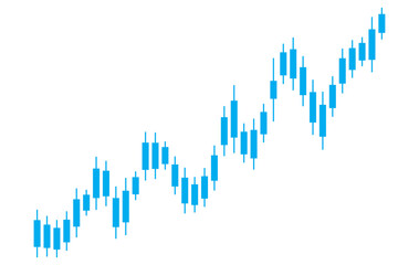 Blue candlestick chart showing upward trend