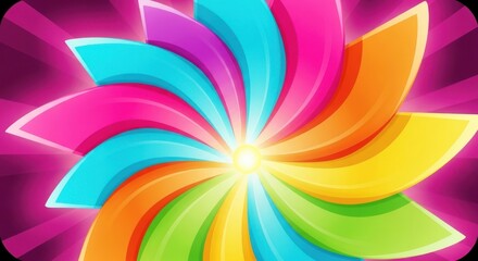 Vibrant swirling rainbow flower of light