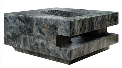 Abstract Architectural Stone Cube with Recessed Center, Modern Industrial Design Element on Isolated Background