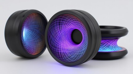 Abstract Circular Forms with Vibrant Internal Illumination, Dark Rim, Creative Presentation