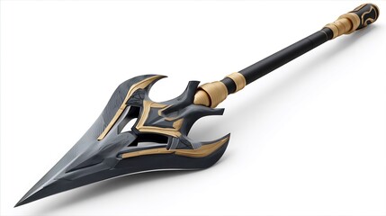 An Angled Overhead View of a Decorative, Ornamental Weapon on a White Background