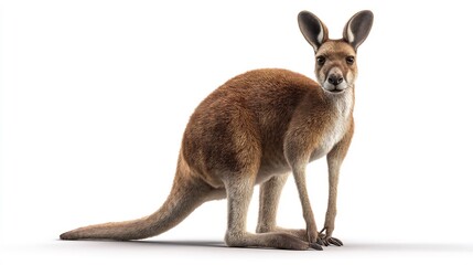 An isolated kangaroo facing the viewer on a bright white background, ready for use in any project.
