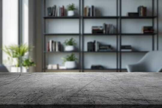 concrete table top with blurry office space background
