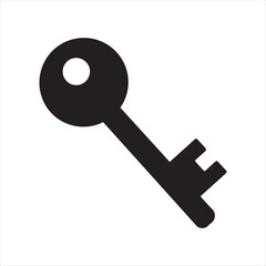 Simple black silhouette of an antique skeleton key on a white background
