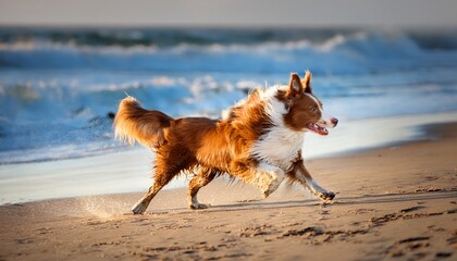 Red Border Collie Running On A Beach