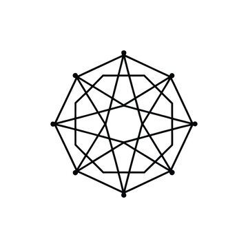 Sacred geometry heptagram vector illustration with minimalist line art and nodes