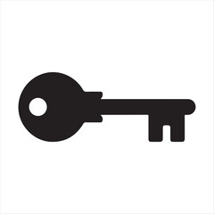 Simple black silhouette of a classic skeleton key on a white background