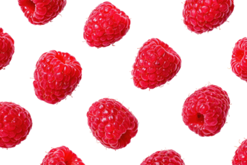 Fresh raspberries, vibrant red,  pattern on black