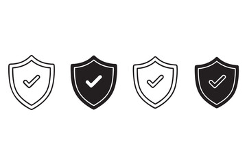Security shield icon. Shield check mark symbols. Protection and padlock logotypes.