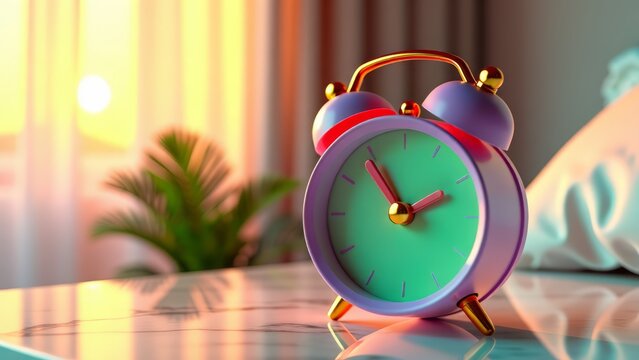 Novelty alarm clock on bedside table in morning light
