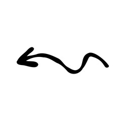 Curve arrow pointing left. Black and white arrow icon for web design, posters, flyers.
