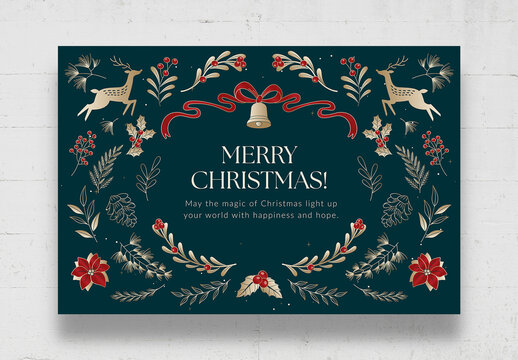 Christmas Backgrounds with Decoration of Ornaments, Mistletoe, Poinsettia, Reindeer & Holly Leaves, for Merry Christmas, Happy Holidays & Season's Greetings Messages