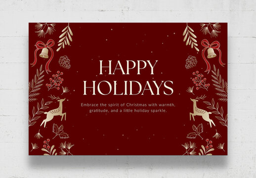 Christmas Backgrounds with Decoration of Ornaments, Mistletoe, Poinsettia, Reindeer & Holly Leaves, for Merry Christmas, Happy Holidays & Season's Greetings Messages