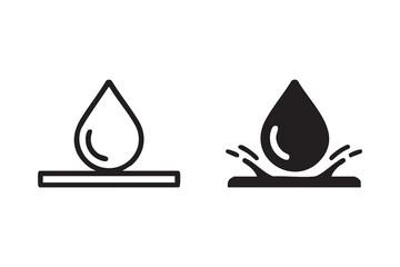Waterproof icon. Containing water resistant, water protection, hydrophobic fabric and more.